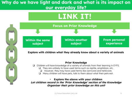 Link it! Prior knowledge - Light and Dark NEW - 2nd Grade