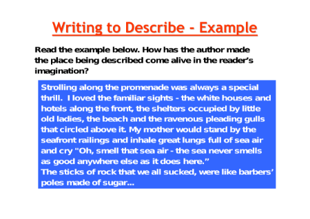Descriptive Writing - Lesson 4 - Writing to Describe Example Worksheet