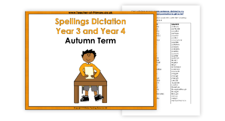 Year 3 and Year 4 Autumn Term Spellings Dictation