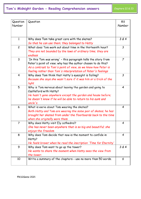 4. Reading Comprehension answers