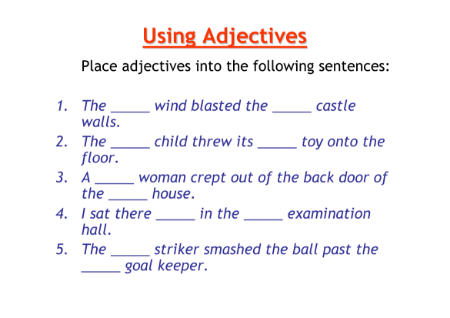 Using Adjectives Worksheet
