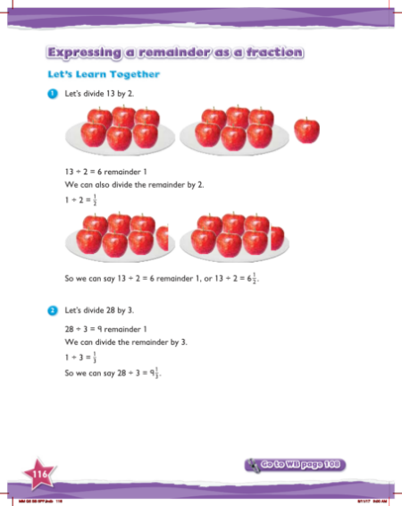 Learn together, Expressing a remainder as a fraction