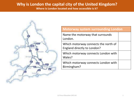 Motorway system surrounding London - Worksheet