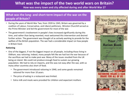 What was the short and long-term impacy of was on the British people - World War 1 and 2 - Year 6