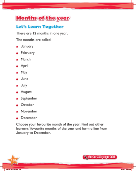 Learn together, Months of the year