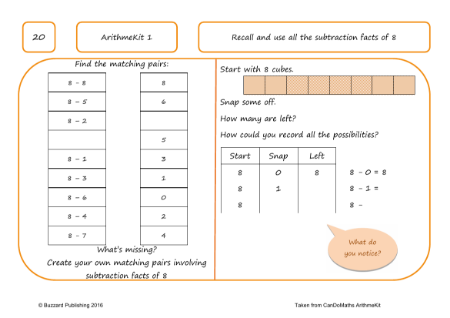 Recall and use all the subtraction facts of 8