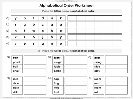 Alphabetical Order - Worksheet