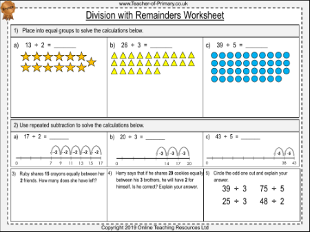 Division with Remainders - Worksheet