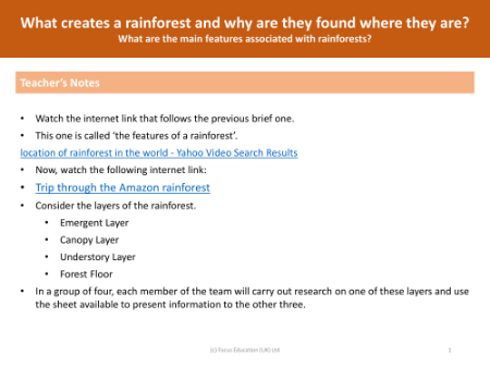 What are the main features associated with rainforests? - Teacher notes