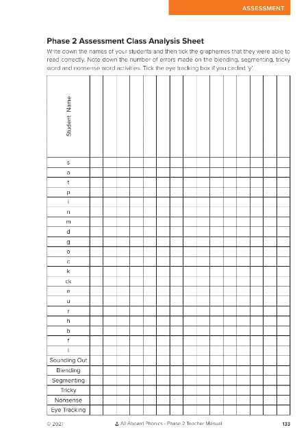 Eye Tracking Assessment sheet - Resource 