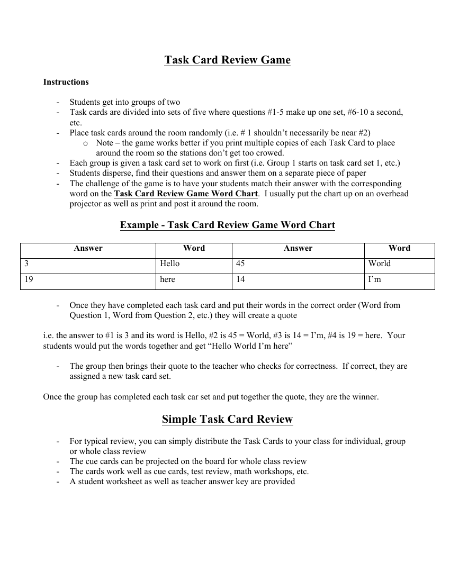 Solving Linear System - Task Cards Activity