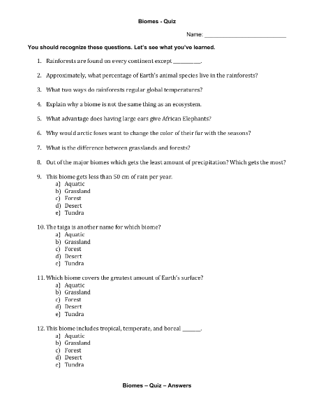 Biomes - Quiz