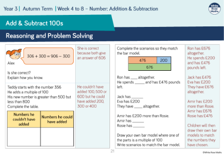 Add and subtract 100s: Reasoning and Problem Solving