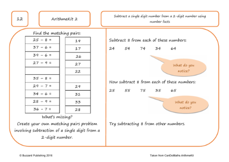 Subtract a single digit number from a 2-digit number using number facts