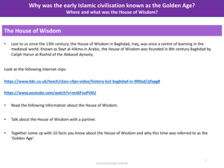 The House of Wisdom - Info Pack - Islamic Civilisation - Year 5
