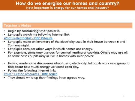 How do we energise our homes and country? - teacher notes