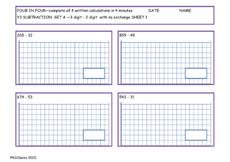 Subtraction Set A - 3d - 2d with no exchange