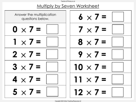 Multiply by Seven - Worksheet