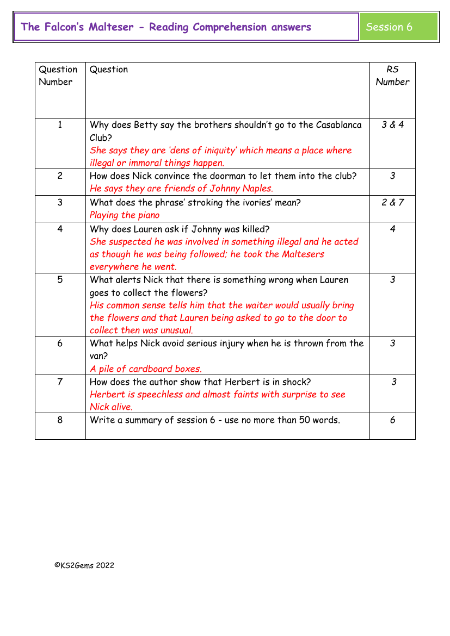 4. Reading Comprehension answers