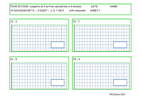  Division Set E 2 digit number - 3, 5, 7 or 9 with remainder