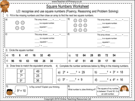 Square Numbers - Worksheet