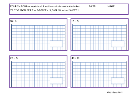 Division Set F 2 digit number 3, 5 or 10 with mixed