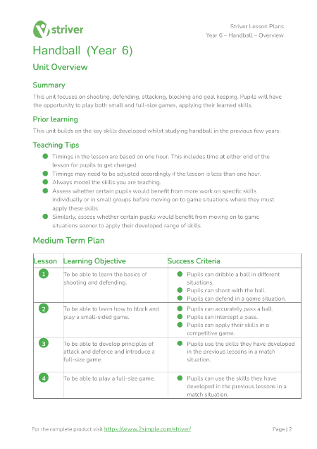 Handball -  Unit Overview