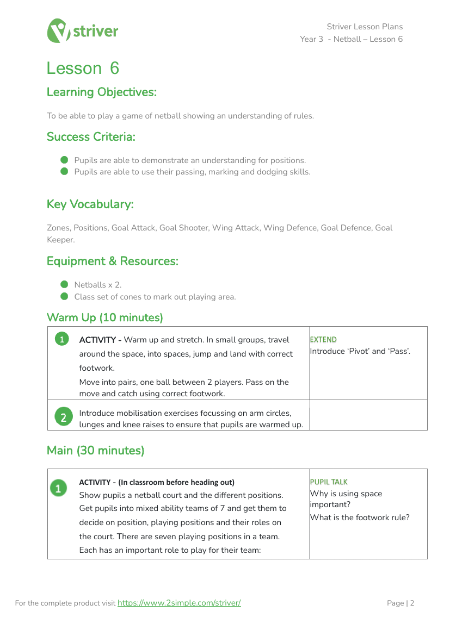 Netball - Lesson 6