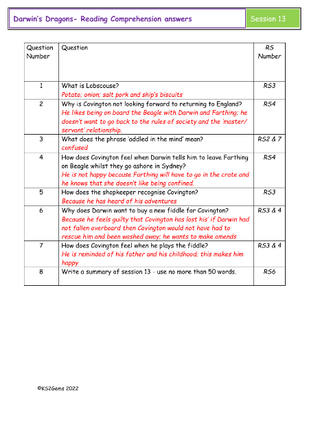 3. Reading Comprehension answers