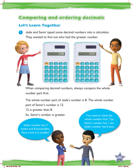 Learn together, Comparing and ordering decimals (1)