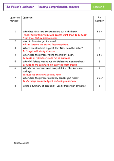 4. Reading Comprehension answers