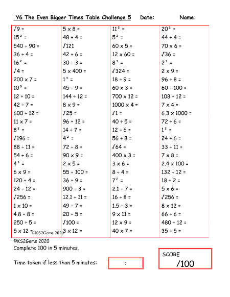 The Even Bigger Times Table Challenge 5