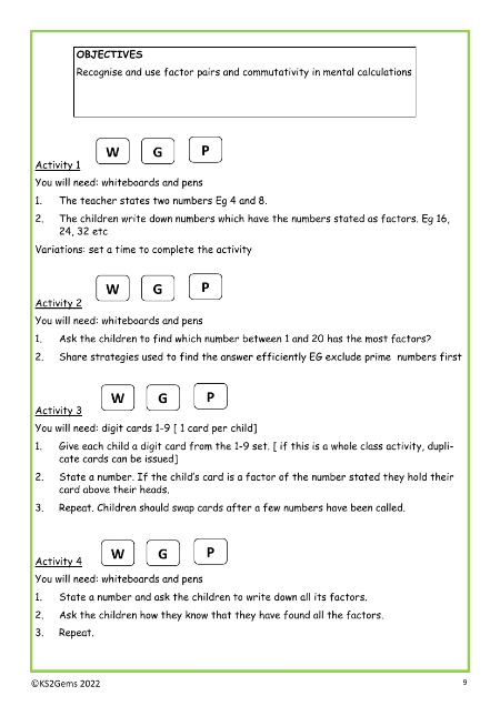 Using factor pairs in mental calculations worksheet