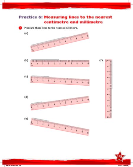 Work Book, Measuring lines to the nearest centimetre and millimetre