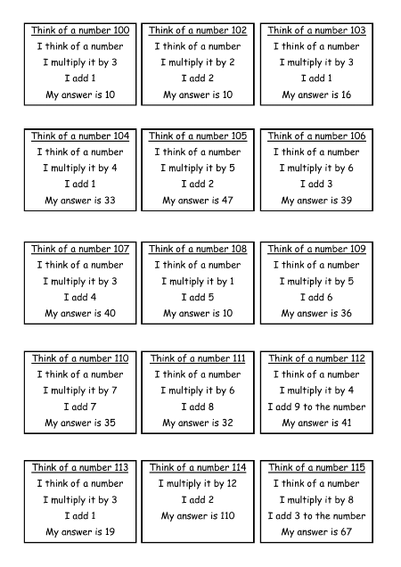 Two-step Think of a Number Puzzles