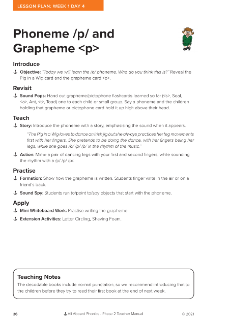 Phoneme "p" Grapheme "p" - Lesson plan 