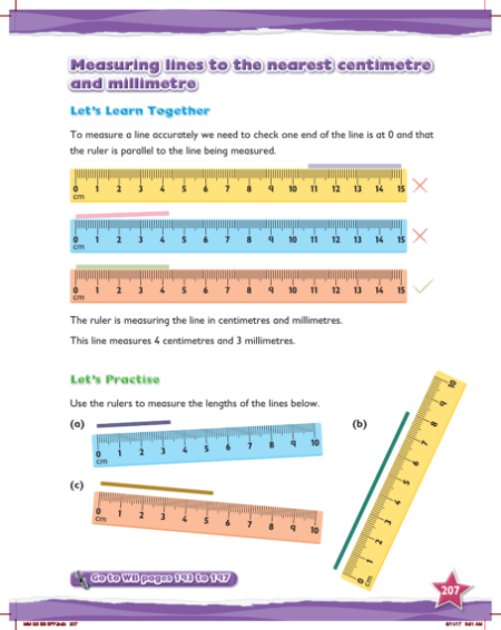 Practice, Measuring lines to the nearest centimetre and millimetre