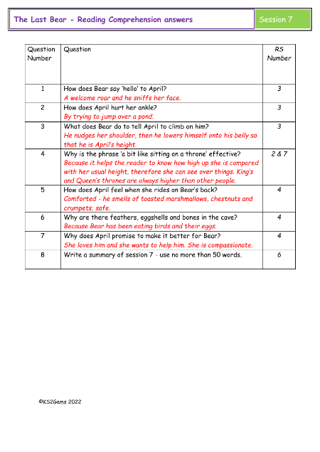 5. Reading Comprehension answers