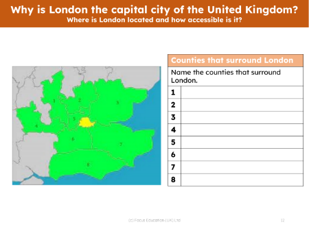 Counties that surround London - Worksheet