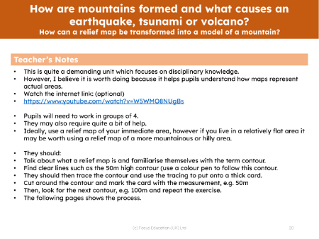 How can a relief map be transformed into a model of a mountain? - Teacher notes