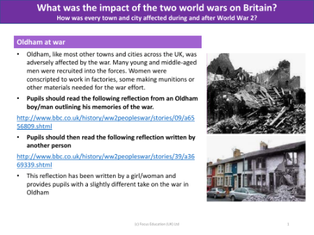 Oldham at war - World War 1 and 2 - Year 6