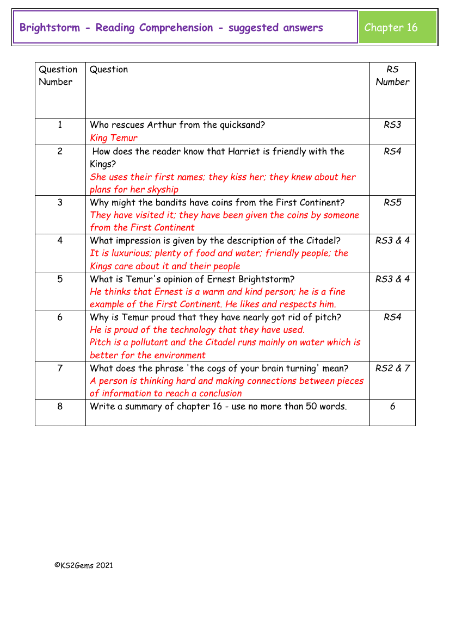 6. Reading Comprehension suggested answers