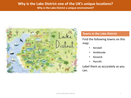 Locate towns in the Lake District - Worksheet - Year 3