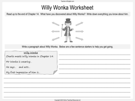 Charlie and the Chocolate Factory - Lesson 7: Meeting Mr. Wonka - Willy Wonka Worksheet