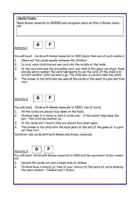 Roman numerals to 1000 worksheet