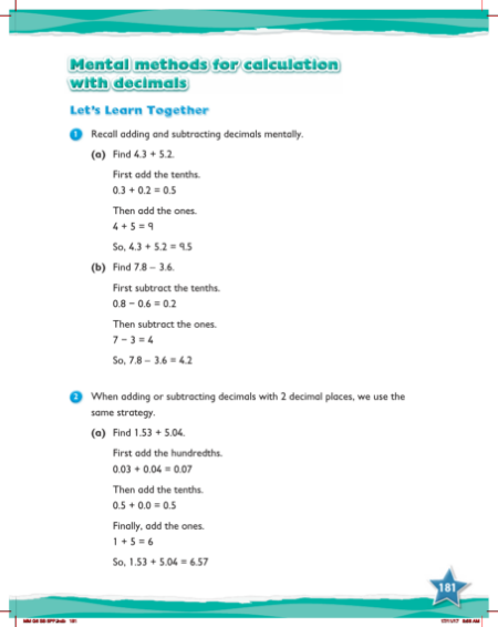 Learn together, Mental methods for calculation with decimals (1)