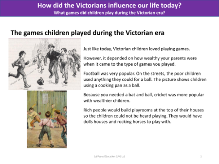 The games children played during the Victorian era - Info pack