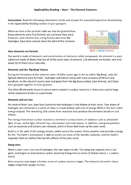 Our Solar System - Applicability Reading