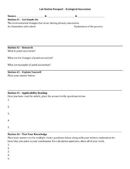 Ecological Succession - Lab Station Passport