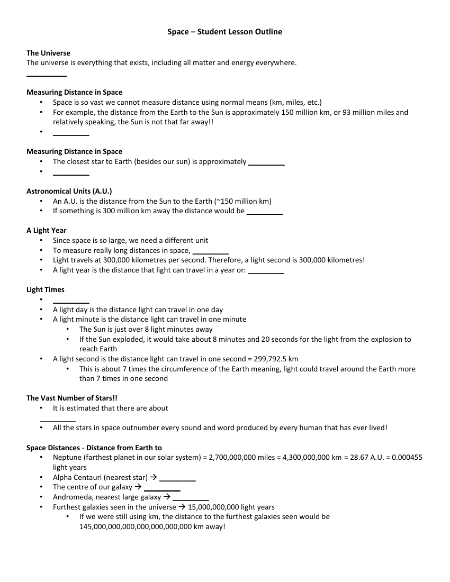 Space - Student Lesson Outline